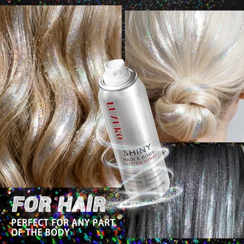 Hair and Body Glitter Spray for Women, Rainbow Silver Shimmer Makeup, Large Capacity for Festival Rave Outfits Accessories, 200ml/6.34oz