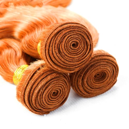 WuvuSnm Ginger Orange #350 Body Wave Human Hair Bundles 12-16 Inch, 150g - Double Weft