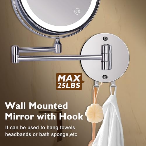 1¡¿/15¡¿ Wall Mounted LED Makeup Mirror Magnifying Makeup Mirror 3500 mAh Rechargeable, Touch Dimmable 3 Color Lights, 8¡± Double Sided 360¡Æ Rotation, Ideal for Hotel and Bathroom