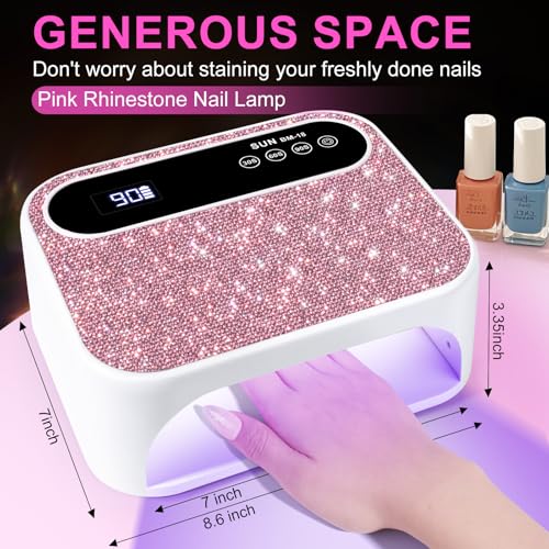 Led Nail Lamp, 126W Gel Nail Light Rechargeable Professional Lamp 42 Durable UV LED Beads Automatic Sensor Fast & Even Curing All Gel Polish Manicure at Home and in Salons(Pink Diamond)