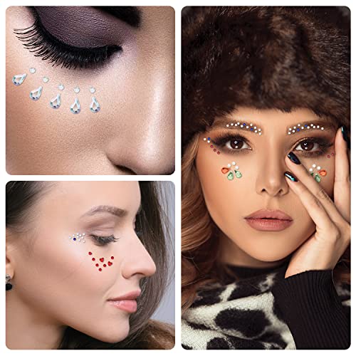 Festival Face Gems Stickers - 9 Sheets Self-Adhesive Rhinestones