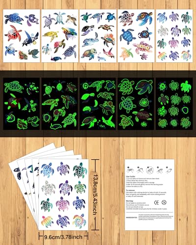 Luminous Turtle Temporary Tattoos Glow Dark 168 Pieces
