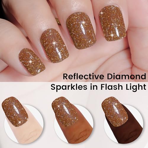 YTD Likomey Colorful Reflective Glitter Gel Nail Polish,15ml Brown Flash Diamond Shimmer Nails Gel,Sparkly Shiny Salon Home Nail Art Manicure UV Nail Gel,SZ393