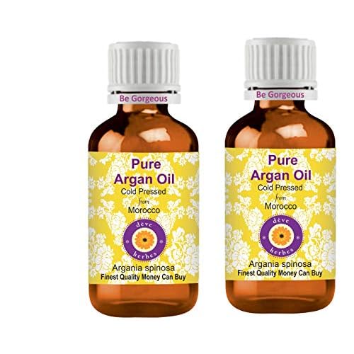 Deve Herbes Argan (Moroccan) Oil (Argania spinosa) | Cold Pressed | Pure | Natural | For Diluting Essential oils | For Hair, Skin & Massage | Non-Sticky | Lightweight | Unisex | 100ml X 2 (6.76 oz)