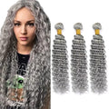 Gray Deep Wave Human Hair Bundles 20 22 24 Inch