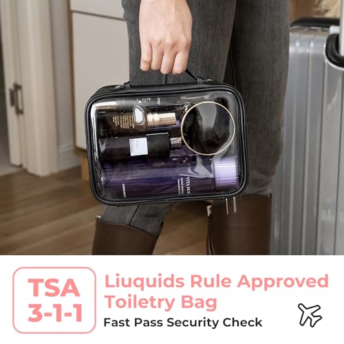 GRANNY SAYS TSA Approved Toiletry Bag, Clear Makeup Bag, Travel Toiletry Bag for Women, Leather Travel Cosmetic Bag, Portable PVC Waterproof Bag, Small Makeup Organizer, Black