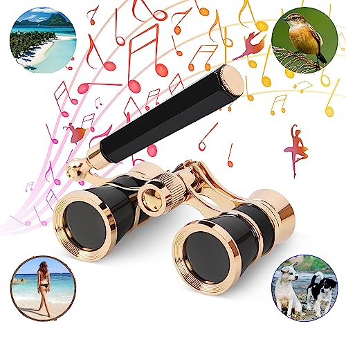 Yourelexit® Opera Glasses Binoculars 3X25 Lorgnette Theater Glasses Optical BK9 Mini Compact Lightweight Built-in Foldable Adjustable Handle Vintage for Adults Kids Women in Musical Concert Cinema