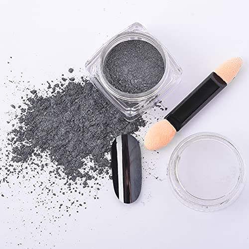 Black Mirror Powder Metallic Chrome Powder,2 Jars Gold Black Nail Art Mirror Glitter Effect Chrome Pigment Powder Dust Manicure Tips with Sponge Applicators