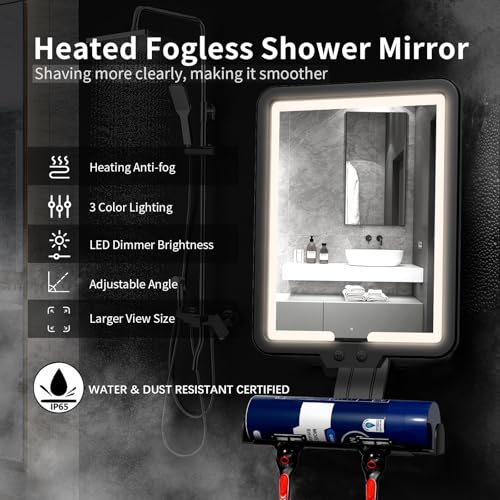 Fogless Shower Mirror with 3-Color LED Light & Defogging