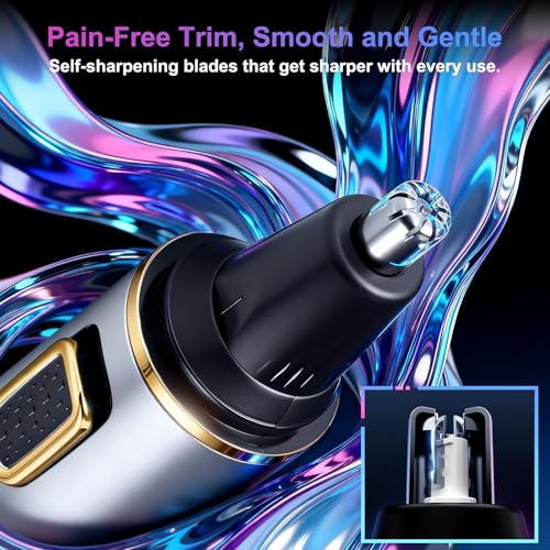 AREYZIN Nose Hair Trimmer for Men,Rechargeable Ear and Nose Trimmer,2 in 1 Painless Professional Eyebrow & Facial Hair Trimmer with IPX7 Waterproof Dual Edge Blades,Wet/Dry Use(Grey)