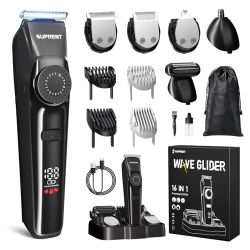 SUPRENT Beard Trimmers for Men - All-in-One Mens Grooming Kits with 40 Precision Dials£¬Waterproof Adjustable Trimmers for Hair, Beard, Face, Nose & Body, USB-C Rechargeable, 3.5H Running Time (Black)