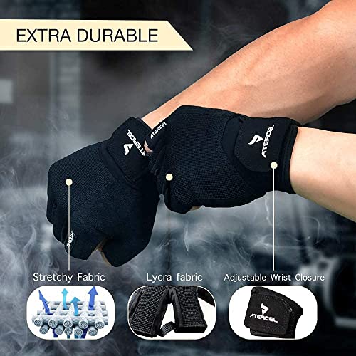 ATERCEL Workout Gloves for Men and Women, Exercise Gloves for Weight Lifting, Cycling, Gym, Training, Breathable and Snug fit (Black, XS)