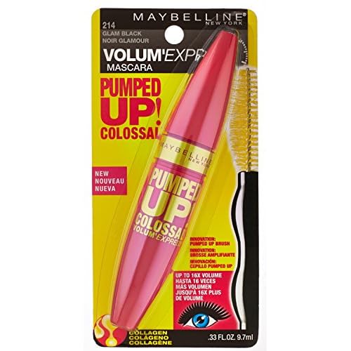Maybelline Volum' Express Pumped Up Colossal Mascara, Washable Formula Infused with Collagen for Up To 16x Lash Volume, Glam Black, 1 Count (Pack of 2)