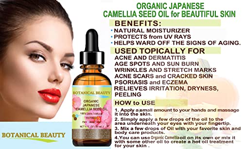 Japanese CAMELLIA Seed Oil 100% Pure Natural Undiluted Refined Cold Pressed Carrier Oil for Face Hair Skin Nails 0.5 Fl. oz 15 ml by Botanical Beauty