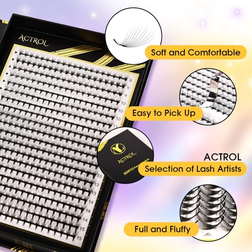 800 Premade Fans Eyelash Extensions 14D 8-15mm Mixed Length Premade Lash Fans C Curl Middle Stem Premade Fans Handmade Volume Premade Lash Extensions Fans Box