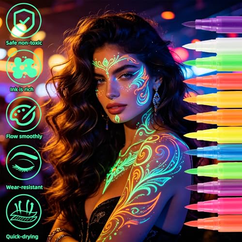 YOUKOYI Glow in Dark Temporary Tattoo Pens - 12 Pack
