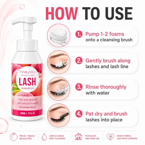 TWILASH Lash Shampoo 500ml - Gentle Foam Cleanser for Extensions