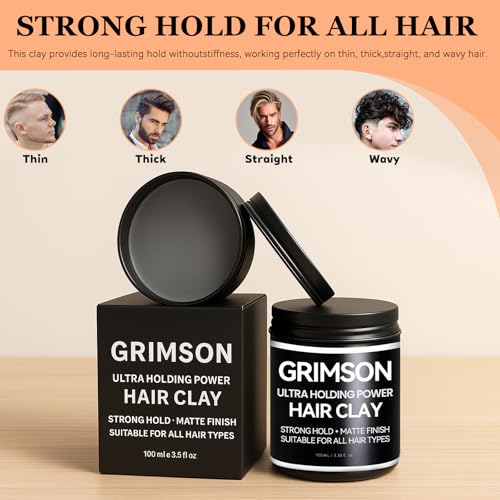 GRIMSON Hair Clay for Men - Strong Hold, Matte Finish