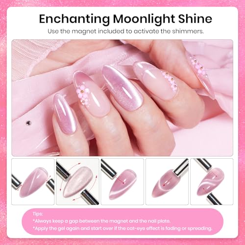 Beetles Pink Cat Eye Gel Nail Polish - 15ML Glitter Pink Manicure