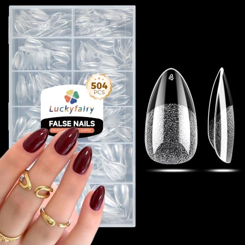 Luckyfairy A-Short Almond Nail Tips 504pcs Short Gel Fake Nails Clear