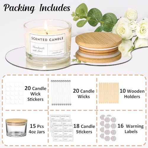 4oz Clear Candle Jars 15 Pack with Bamboo Lids & Wicks