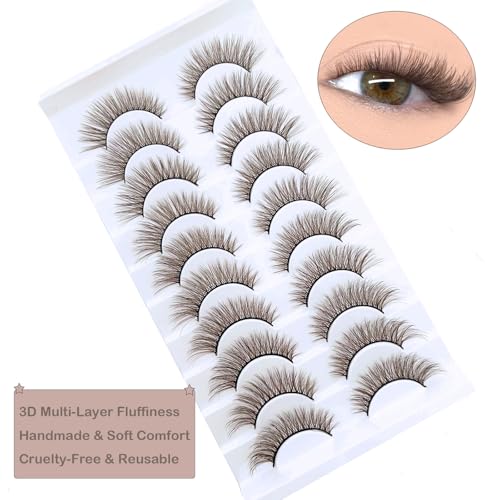Brown Lashes Natural Look Strip Brown Eyelashes 10 Pairs MUQIU37 False Eyelashes 3D Mink Dramatic Volume Cross Fake Lashes Makeup Tools Eyelash Extension (MQ617)