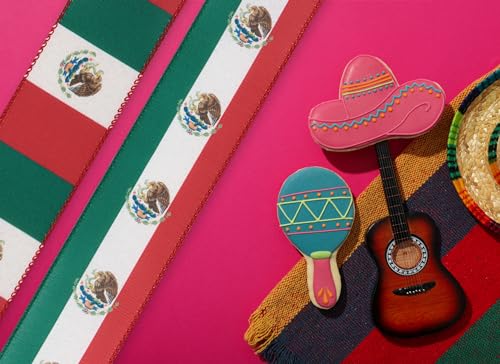 Glodecart Mexican Flag Wired Ribbon for Gift Wrapping & Party Decorations - Style8, 2.5" x 10 Yards