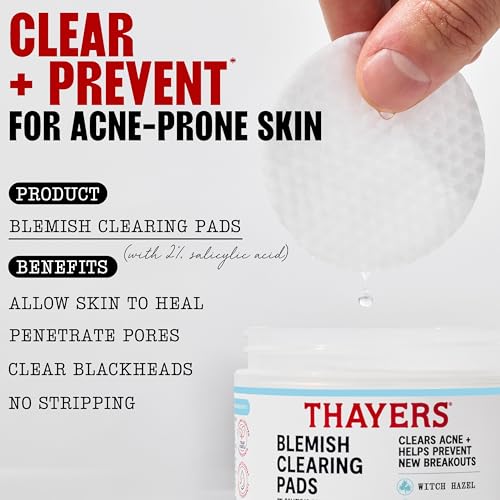 Thayers Salicylic Acid Acne Pads, Alcohol-Free Blemish Treatment, 60 Ct