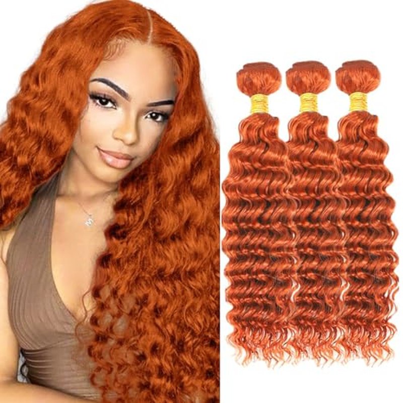AuokMar 350 Ginger Deep Wave Human Hair Bundles - 3 Pack