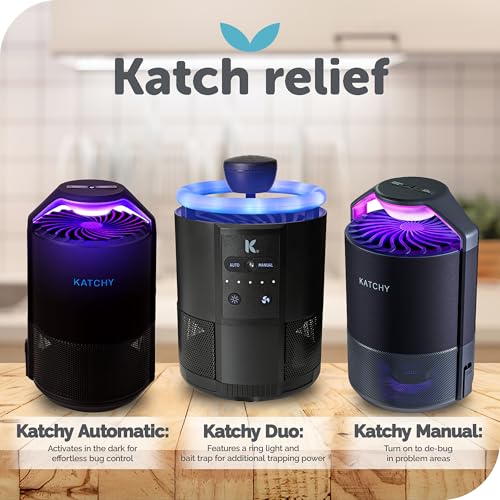 Katchy Indoor Insect Trap - Catcher & Killer for Mosquitos, Gnats, Moths, Fruit Flies - Non-Zapper Traps for Inside Your Home - Catch Insects Indoors with Suction, Bug Light & Sticky Glue (Black)