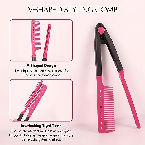 Hair Straightening Set - 2-Pack Flat Iron Comb for Tangle-Free Styling, Pink