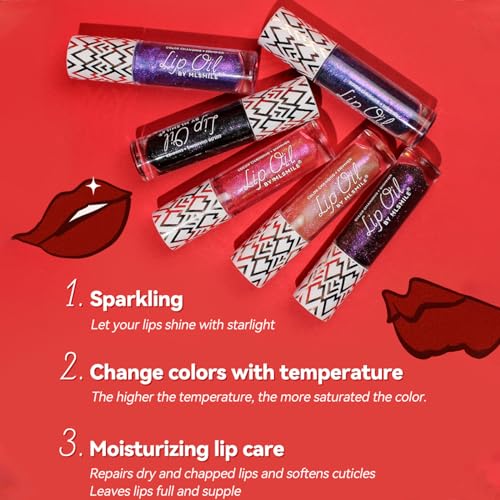 2 Colors Boss Up Color Changing Lip Oil, Shimmering Temperature Color Changing Lip Gloss Tinted Lip Stain, Long Lasting Nourishing Moisturizing Lip Glow Oil for Lip Care and Dry Lips (03#&05#)