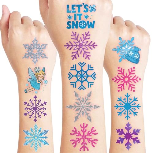 96 PCS Blue Snowflake Temporary Tattoos for Kids