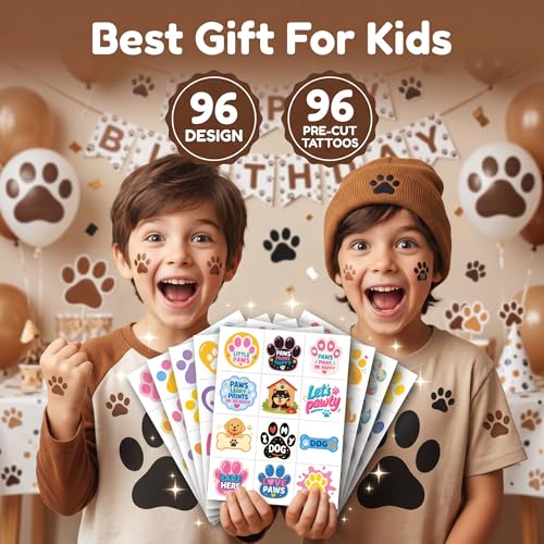 96 Pcs Dog Cat Paw Print Temporary Tattoos for Kids