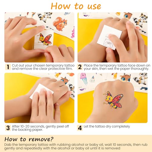 Habett Glitter Temporary Tattoos for Kids, 144-Pack