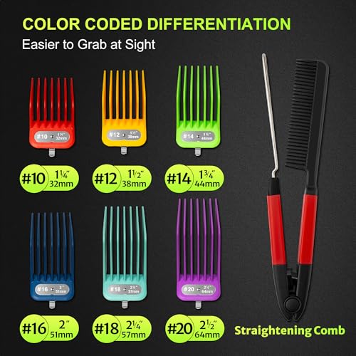 Extra Long Clipper Guards Set Compatible with Andis Master, Oster Fast Feed, Andis AAC-1, GC, LCL, ML, PM-1, PM-2,PM-4, RCAC,RS-1,US-1, Size: #10-20 (Length: 1.25"- 2.5¡±), with straighting comb