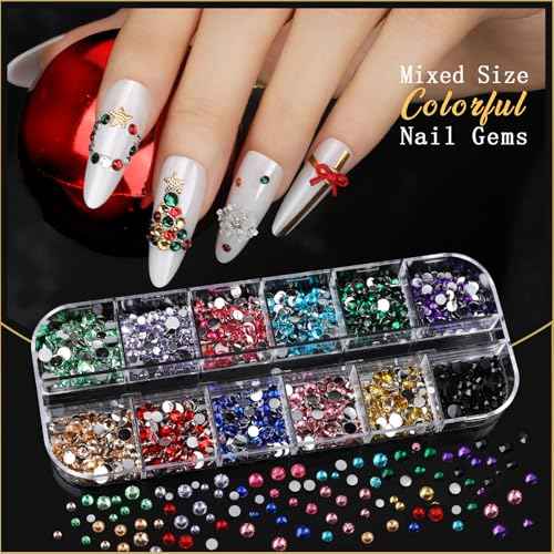 Teentior Nail Charms Nail Stickers with Nail Gems Kit, 8 Boxes Nail Art Rhinestones Gold Rhinestones for Nails, Nail Charms and Gems Pearls for Nails, 3D Nail Art Design Kit Nail Decorations for Women
