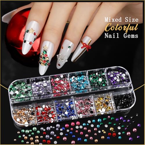 Teenitor Nail Charms & Rhinestones Kit for Nail Art, 8 Boxes & Gems Set