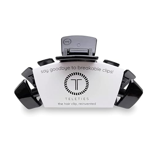 TELETIES - Medium Hair Clip - Strong Grip, Bendable Teeth, Comfortable Curved Design - Ideal for Medium-Thick Hair - For All Hair Textures - Jet Black