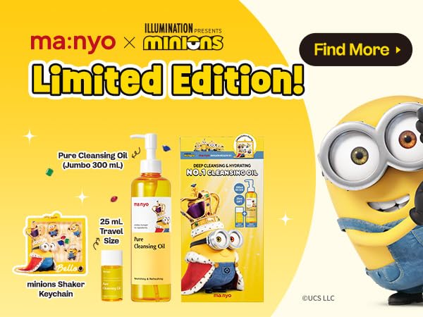 ma:nyo Pure Cleansing Oil Korean Facial Cleanser, Blackhead Melting, Daily Makeup Removal with Argan Oil, for Women Korean Skin care (Minions Edition)