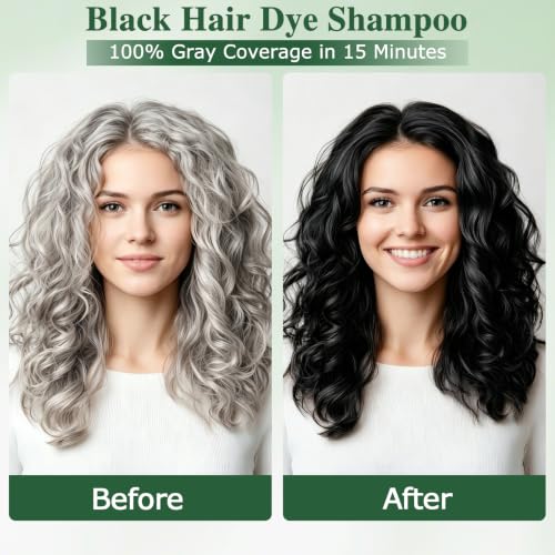 GRYFOX Black Hair Dye Shampoo for 100% Gray Coverage - 15 Min