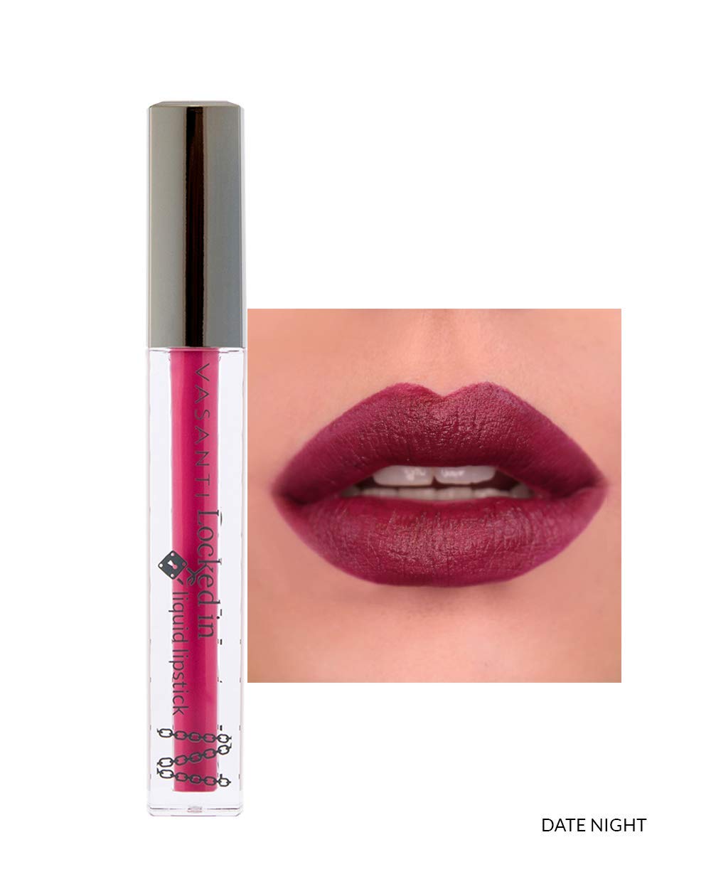 VASANTI Locked in Liquid Lipstick - Date Night (Deep Hot Pink) - Non-Sticky, Waterproof Lipstick, Long-Lasting, Smooth, Hydrating, Matte Liquid Lipstick