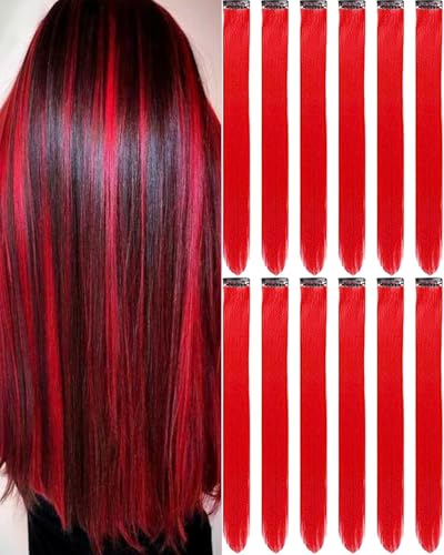 12 PCS Red Clip-in Hair Extensions 22 Inch Synthetic