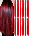 12 PCS Red Clip-in Hair Extensions 22 Inch Synthetic