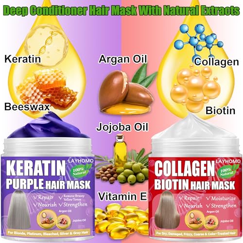Purple Hair Mask & Collagen Keratin Treatment Set for Blonde Hair