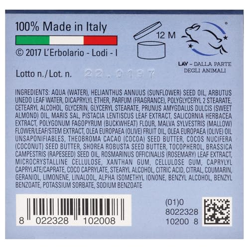 L'Erbolario Fior Di Salina Body Cream - Soothing Sea Salt Moisturizer for Dry Skin - Calcium and Magnesium-Rich - With Hydrating Cocoa Butter - 6.7 oz