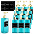 Gejoy 12 Pack Blue Shampoo and Conditioner Dispenser Bottles, 17 Oz/ 500ml Refillable Empty Pump Bottles with Labels and Marker Pen, Plastic Square Pump Dispenser Bottle for Bathroom Body Wash Shower