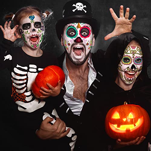 Day of the Dead Face Tattoos, 10 Pack Halloween Temporary Tattoo