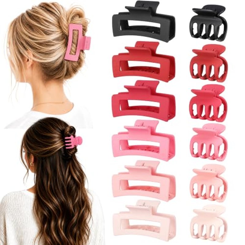 12-Piece Matte Claw Clips Set for Women, Strong Hold Hair Accessories