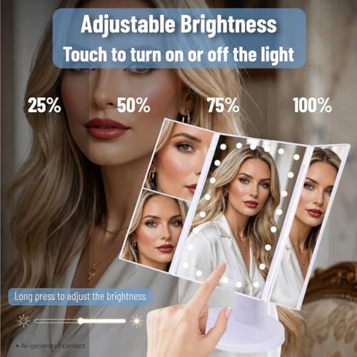 Mr. Pen Tri-Fold Lighted Makeup Mirror with Touch Control & 2X-10X Magnification